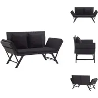 vidaXL Banc de jardin avec coussins 176 cm noir Poly rotin - Bancs de jardin