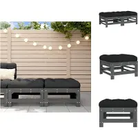 vidaXL Tabouret de jardin avec coussin 2 pcs. Gris Pin massif - Eléments de canapés de jardin