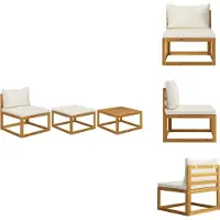 vidaXL Ensemble de salon de jardin 3 pièces avec coussins crème en bois massif d'acacia - éléments de canapé de jardin