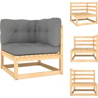 The Living Store Canapé d'angle de jardin avec coussins gris pin massif