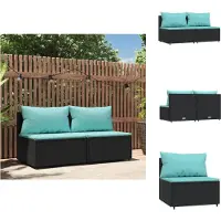 vidaXL Canapé de jardin central avec coussins 2 pcs. noir poly rotin - Canapés de jardin