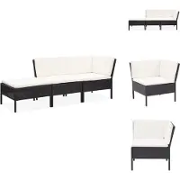 vidaXL Ensemble de salon de jardin 3 pièces avec coussins Poly rotin noir - Ensemble de meubles de jardin