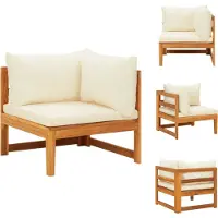 vidaXL Canapé d'angle avec coussins blanc crème Bois massif d'acacia - éléments de canapé de jardin
