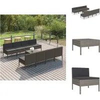 vidaXL Ensemble de salon de jardin 9 pièces avec coussins Poly Rotin Gris - Ensemble de meubles de jardin
