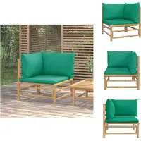 vidaXL Canapé d'angle de jardin avec coussins verts en bambou - éléments de canapé de jardin