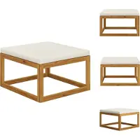 vidaXL Tabouret de pied avec coussin blanc crème Acacia bois massif - éléments de canapé de jardin