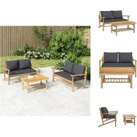 vidaXL Ensemble de salon de jardin 2 pièces avec coussins gris foncé en bambou - éléments de canapé de jardin