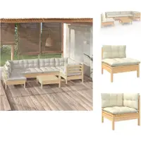 vidaXL Ensemble de salon de jardin 7 pièces avec coussins crème pin - Ensembles de meubles de jardin