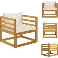 vidaXL Chaise de jardin avec coussins blanc crème Bois massif Acacia - éléments de canapé de jardin