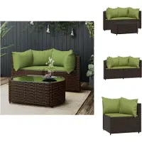 vidaXL Ensemble de salon de jardin 3 pièces avec coussins Marron Poly rotin - Canapés de jardin