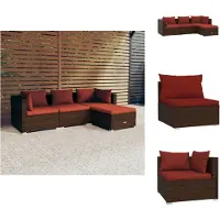 vidaXL Ensemble de salon de jardin 4 pièces avec coussins Poly rotin brun - Ensemble de meubles de jardin
