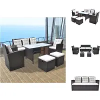 vidaXL Ensemble de jardin 6 pièces avec coussins Poly Rotin Marron - Ensemble de meubles de jardin