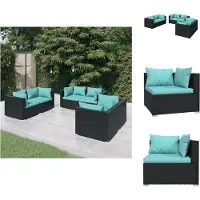 vidaXL Ensemble salon de jardin 6 pièces avec coussins Poly rotin noir - Ensemble de meubles de jardin