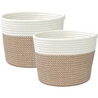vidaXL Paniers de rangement 2 pcs marron et blanc Ø24x18 cm coton