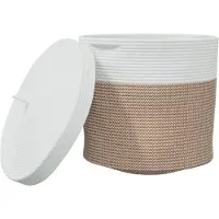vidaXL Panier de rangement et couvercle marron et blanc Ø40x35cm coton