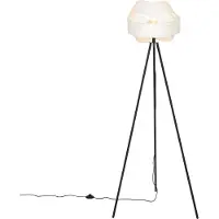QAZQA Lampadaire moderne noir avec abat-jour blanc - Cloth