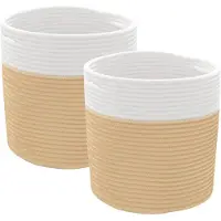 vidaXL Paniers de rangement 2 pcs beige et blanc Ø28x28 cm coton