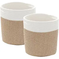 vidaXL Paniers de rangement 2 pcs marron et blanc Ø28x28 cm coton