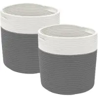 vidaXL Paniers de rangement 2 pcs gris et blanc Ø28x28 cm coton