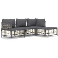The Living Store Ensemble de salon de jardin 4 pièces avec coussins Anthracite Poly Rattan