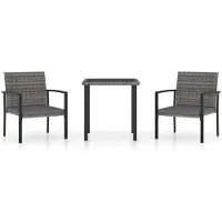 The Living Store 3-pc. Ensemble de salle à manger de jardin Poly Rattan Gris