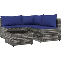The Living Store Ensemble de salon de jardin 4 pièces avec coussins Gris Poly Rattan