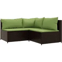 The Living Store Ensemble de salon de jardin 3 pièces avec coussins Marron Poly Rattan