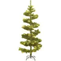 The Living Store Sapin de Noël en spirale avec éclairage et support Vert 180 cm