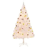 The Living Store Sapin de Noël artificiel avec éclairage & boules blanc 210 cm