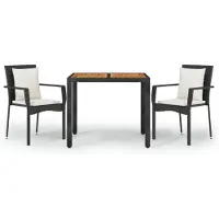 The Living Store Ensemble de jardin 3 pièces avec coussins Noir Poly Rattan