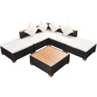 The Living Store Ensemble de salon de jardin 6 pièces avec coussins Poly Rattan Noir