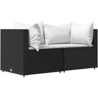 The Living Store Canapés d'angle de jardin avec coussins 2 pcs. noir poly rotin
