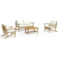The Living Store Ensemble de salon de jardin 4 pièces avec coussins blanc crème en bambou