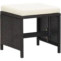 The Living Store Tabouret de jardin 4 pcs. avec coussin d'assise Poly rotin noir