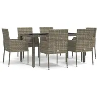The Living Store Ensemble de jardin 7 pièces avec coussins Gris Poly Rattan
