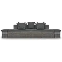 The Living Store Ensemble de salon de jardin 4 pièces avec coussins Gris Poly Rattan