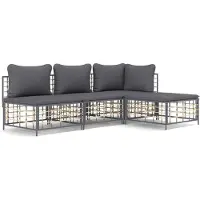 The Living Store Ensemble de salon de jardin 4 pièces avec coussins Anthracite Poly Rattan