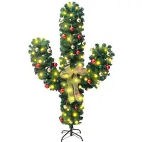 The Living Store Décoration de Noël Cactus avec support et LED Vert 180 cm PVC