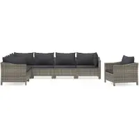 The Living Store Ensemble de salon de jardin 7 pièces avec coussins Gris Poly Rattan