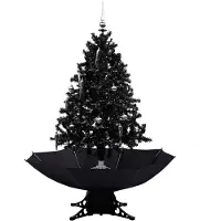 The Living Store Sapin de Noël à neige avec pied de parasol Noir 140 cm PVC