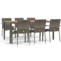 The Living Store Ensemble de jardin 7 pièces avec coussins Gris Poly Rattan