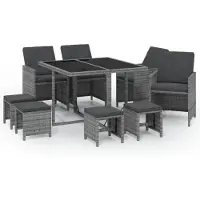 The Living Store Salon de jardin 9 pièces avec coussins Poly Rattan Gris