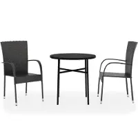 The Living Store Ensemble de jardin 3 pièces Poly rotin noir