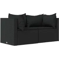 The Living Store Canapés d'angle de jardin avec coussins 2 pcs. noir poly rotin