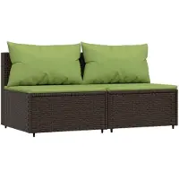 The Living Store Canapé central de jardin avec coussins 2 pcs. Marron Poly Rattan