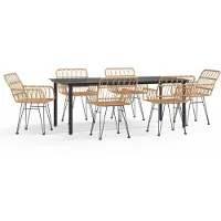 The Living Store 7-pcs. Ensemble de salle à manger de jardin Poly Rattan