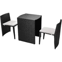 The Living Store Set Bistro 3 pièces avec coussins Poly Rattan Noir