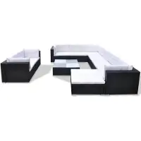 The Living Store Ensemble de salon de jardin 10 pièces avec coussins Poly Rattan Noir