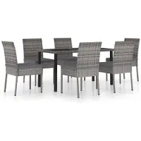 The Living Store 7-pcs. Ensemble de salle à manger de jardin Poly Rattan Gris