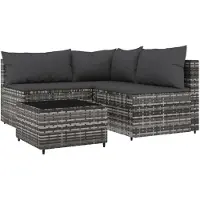 The Living Store Ensemble de salon de jardin 4 pièces avec coussins Gris Poly Rattan